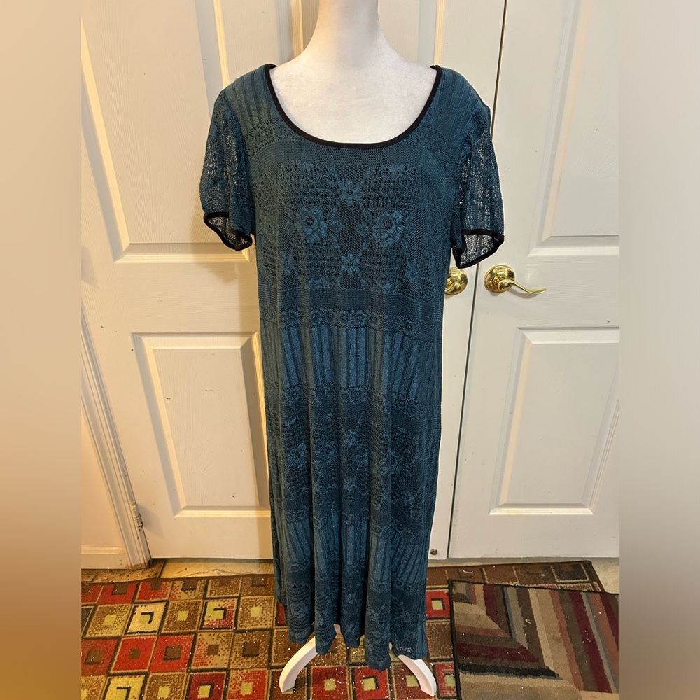 Vintage Helene Blake teal lace dress, size 20